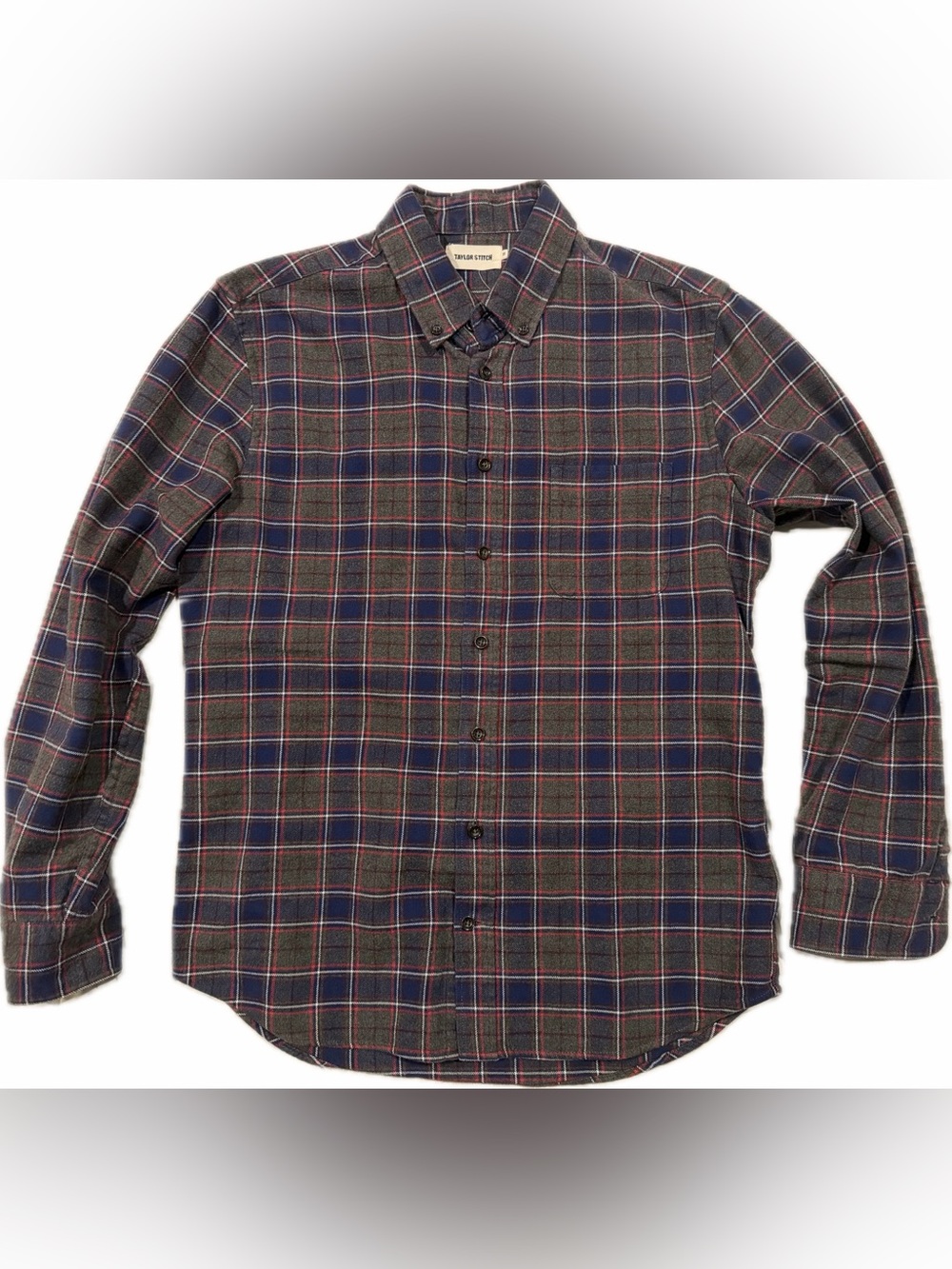 Taylor Stitch Plaid Button-Down in Navy, Gray & Red Flannel 38